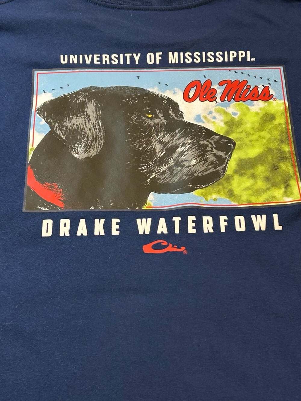 Drake Waterfowl University of Mississippi Ole Miss Lab Dog Pocket T-Shirt XL